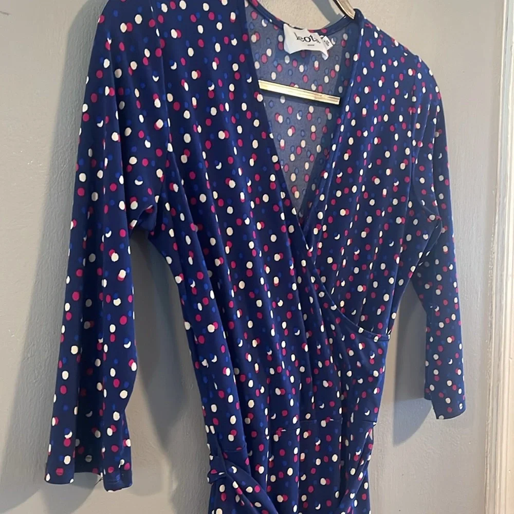 LEOTA Elegant Navy‎ Polka Dot Wrap Dress M